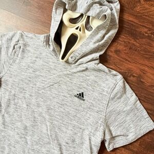 Adidas Men's Medium Gray Heathered‎ Short Sleeve Hoodie Sweatshirt Pullover